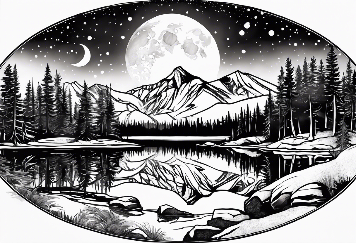 Tenmile, mountain, snow capped, snowboarding, Colorado, day moon, lake tattoo idea