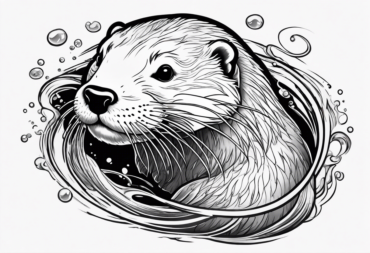 an otter floating on its back with its belly out of the water tattoo idea