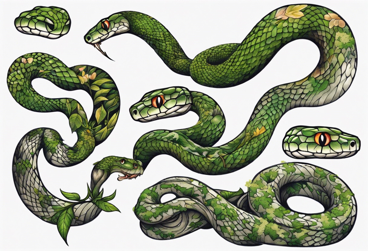 Snake covered in overgrown moss tattoo idea