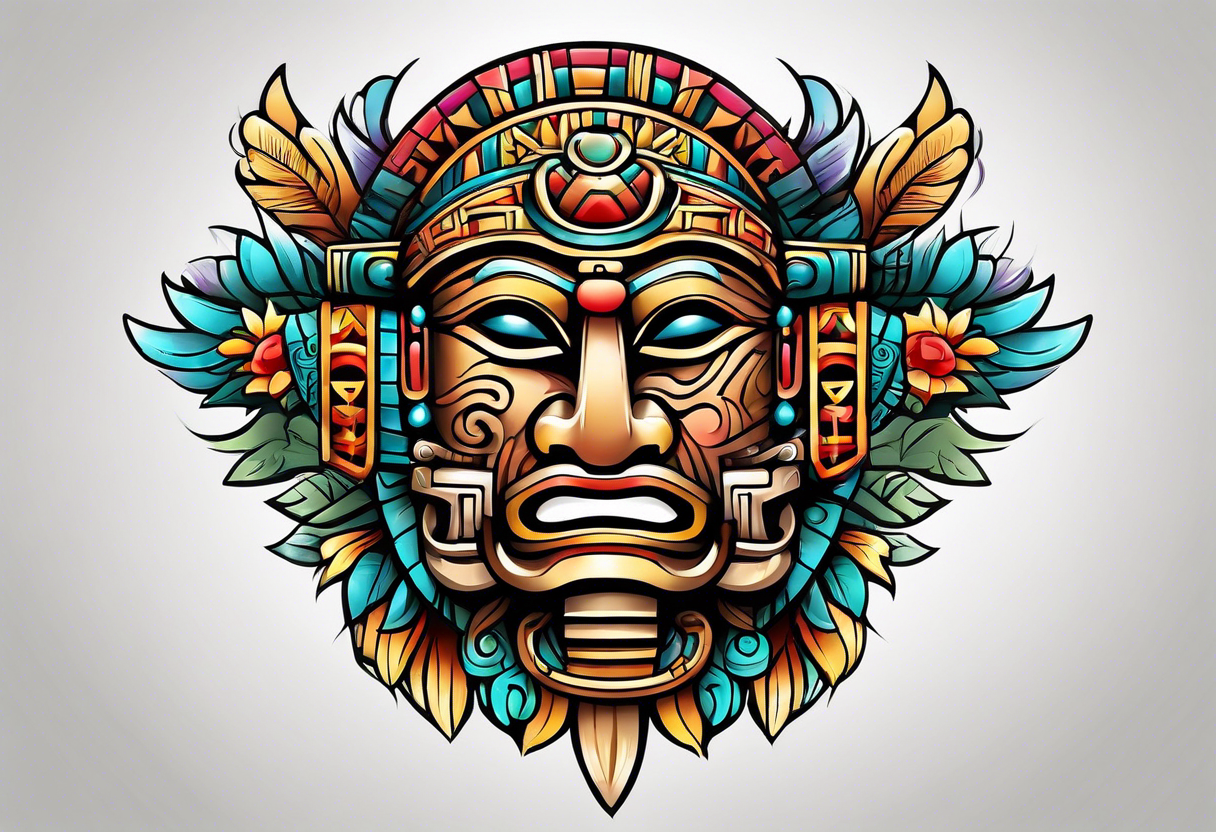 Colorful Mayan hieroglyph tattoo idea