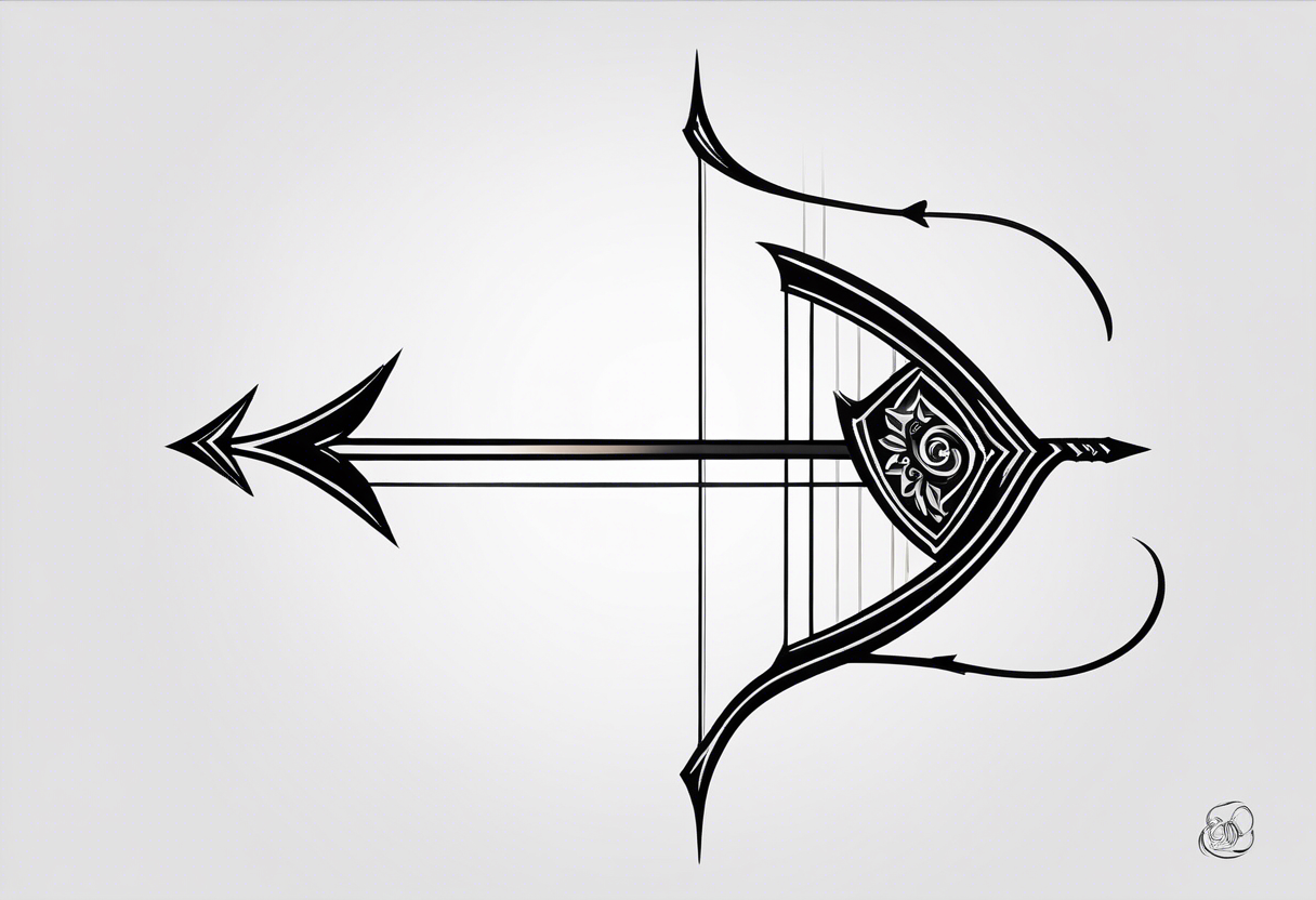 A loaded bow with 2 arrows. simplistic, minimalist and clean, even abstract. no people. very few lines. keep it simple tattoo idea