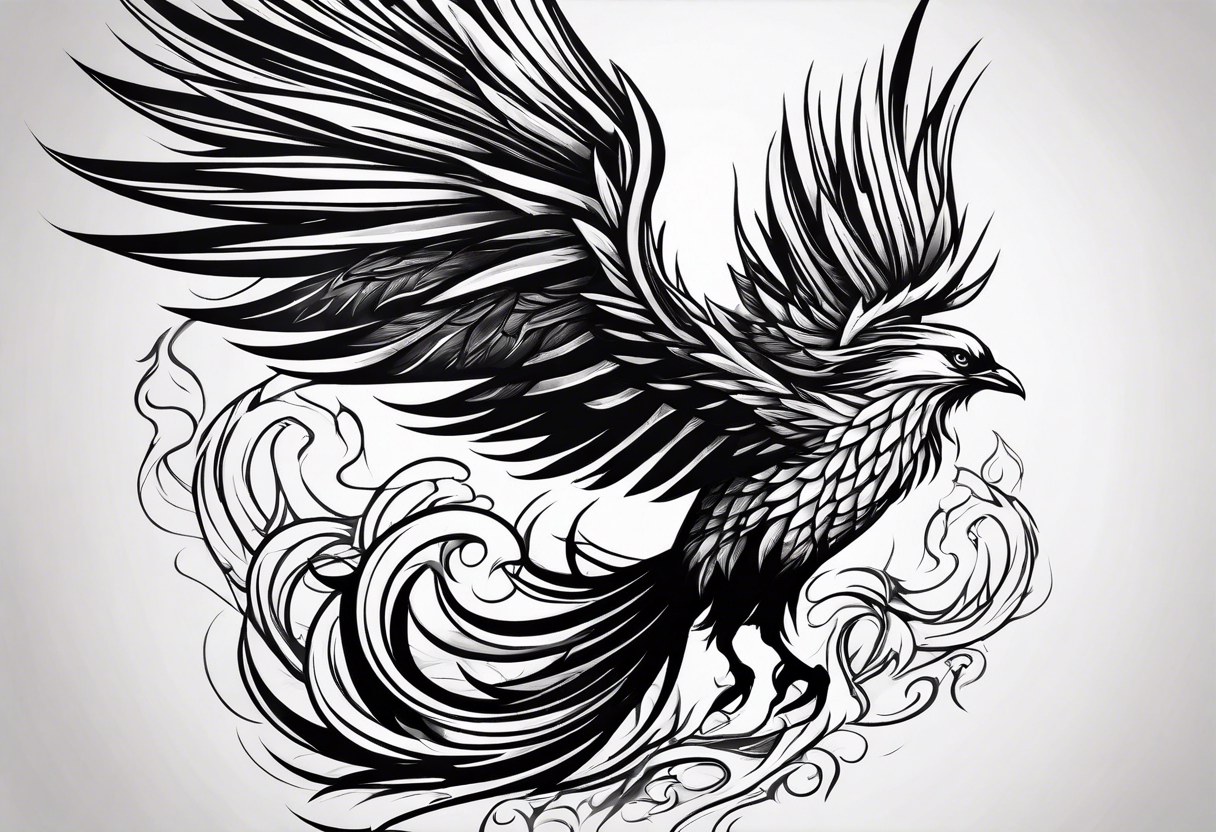 Phoenix bird rising from flames and ashes tattoo idea