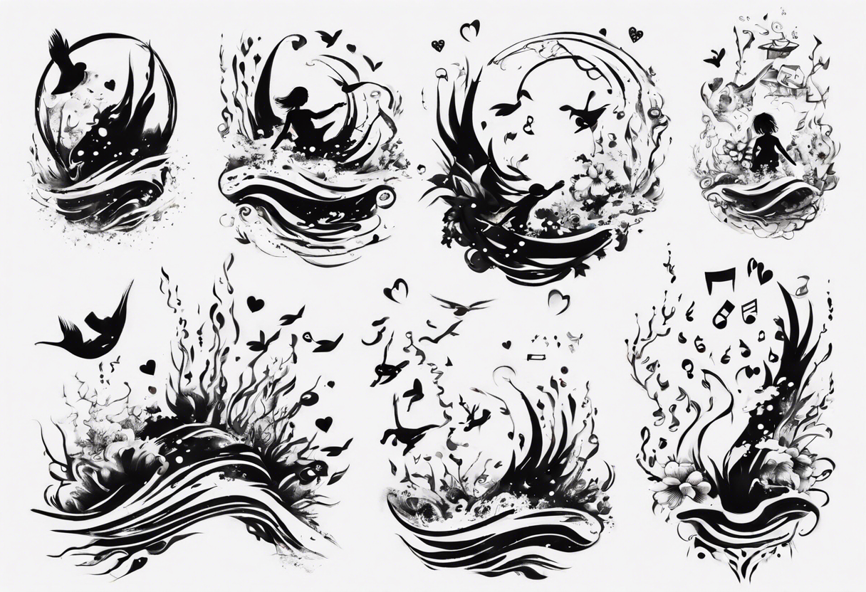 Diving into love , music theme, simplicity water scene tattoo idea