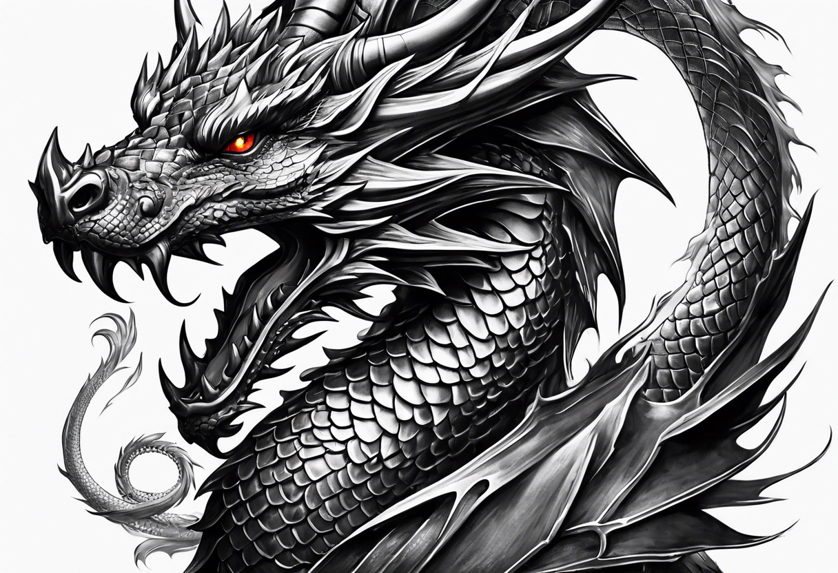 dragon with metal armor tattoo idea