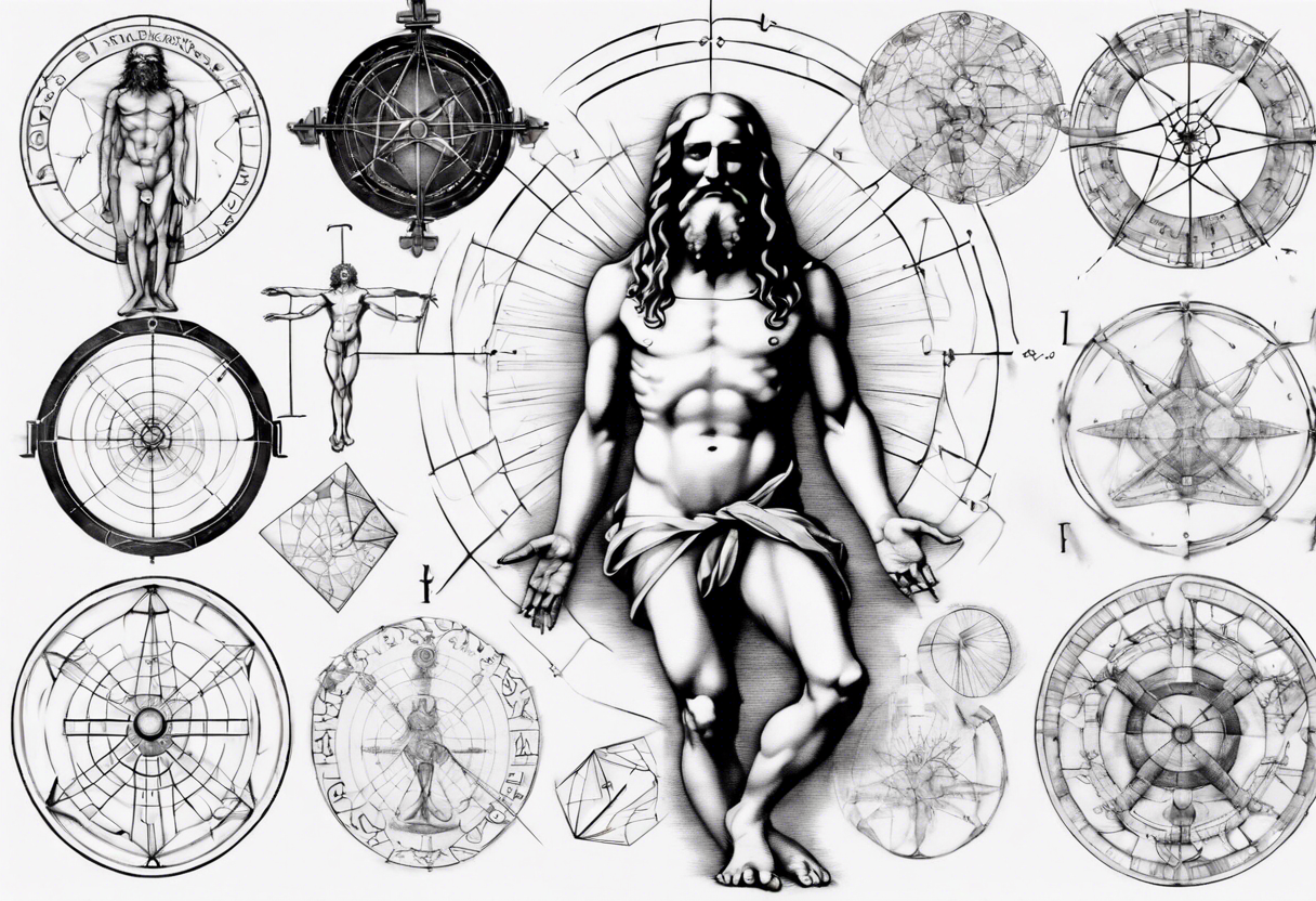 Leonardo da Vinci, Vitruvian man with emphasis on geometry tattoo idea