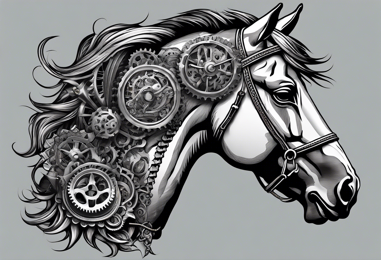 realistic horse head tattoo idea, line a...