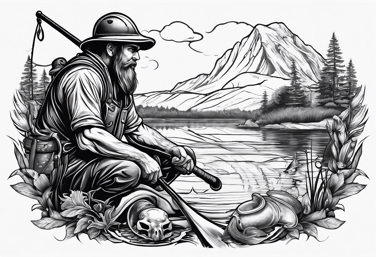 preparing fisherman at the pond, Angel, rams skull, gladiators helmet tattoo idea