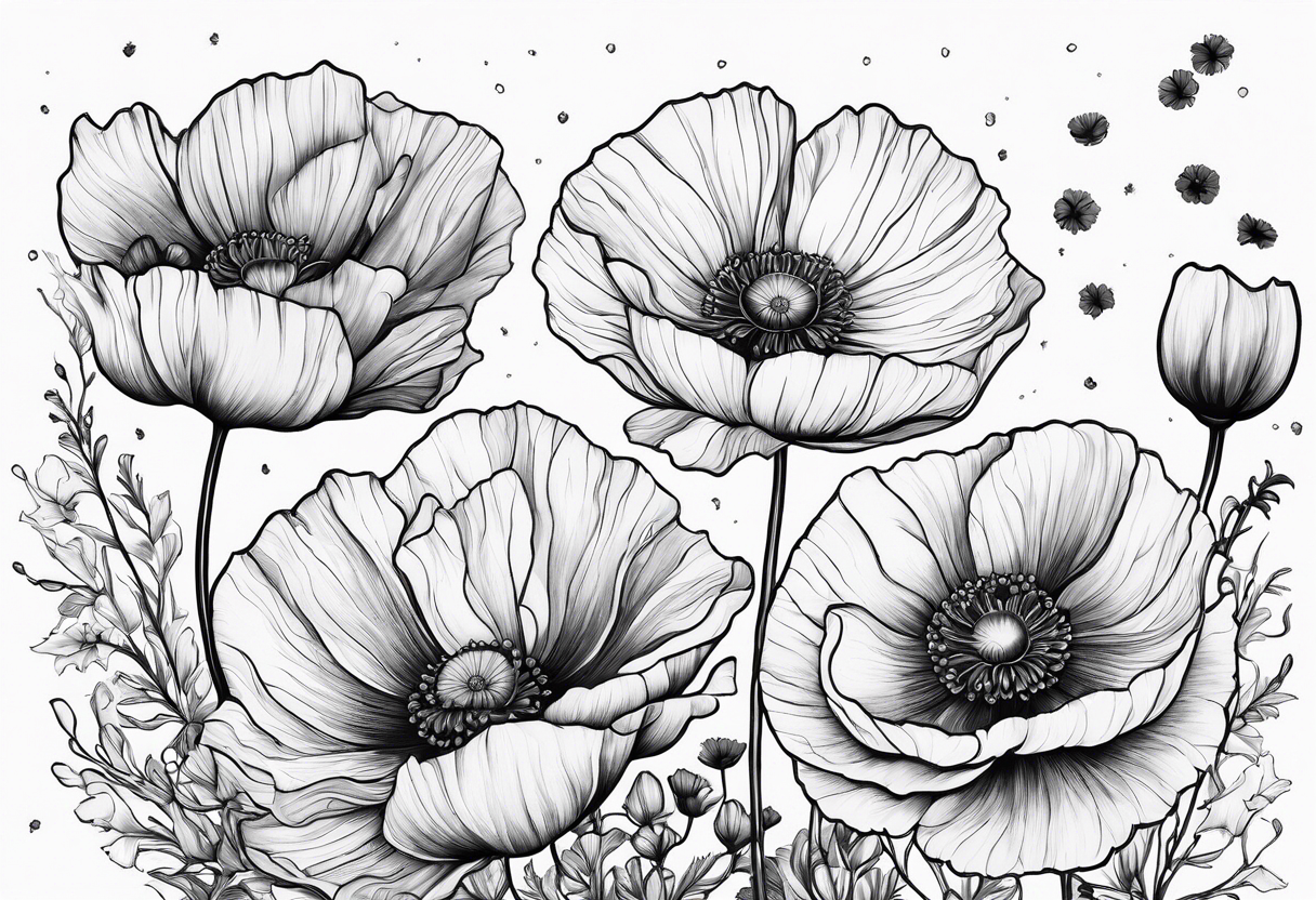 Cosmos and Poppies tattoo idea