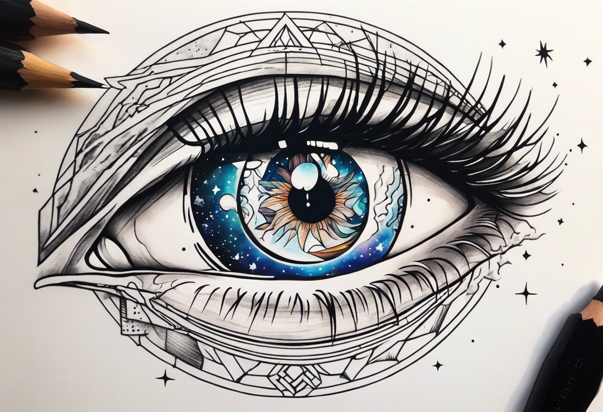 eye with universe reflection in the iris tattoo idea