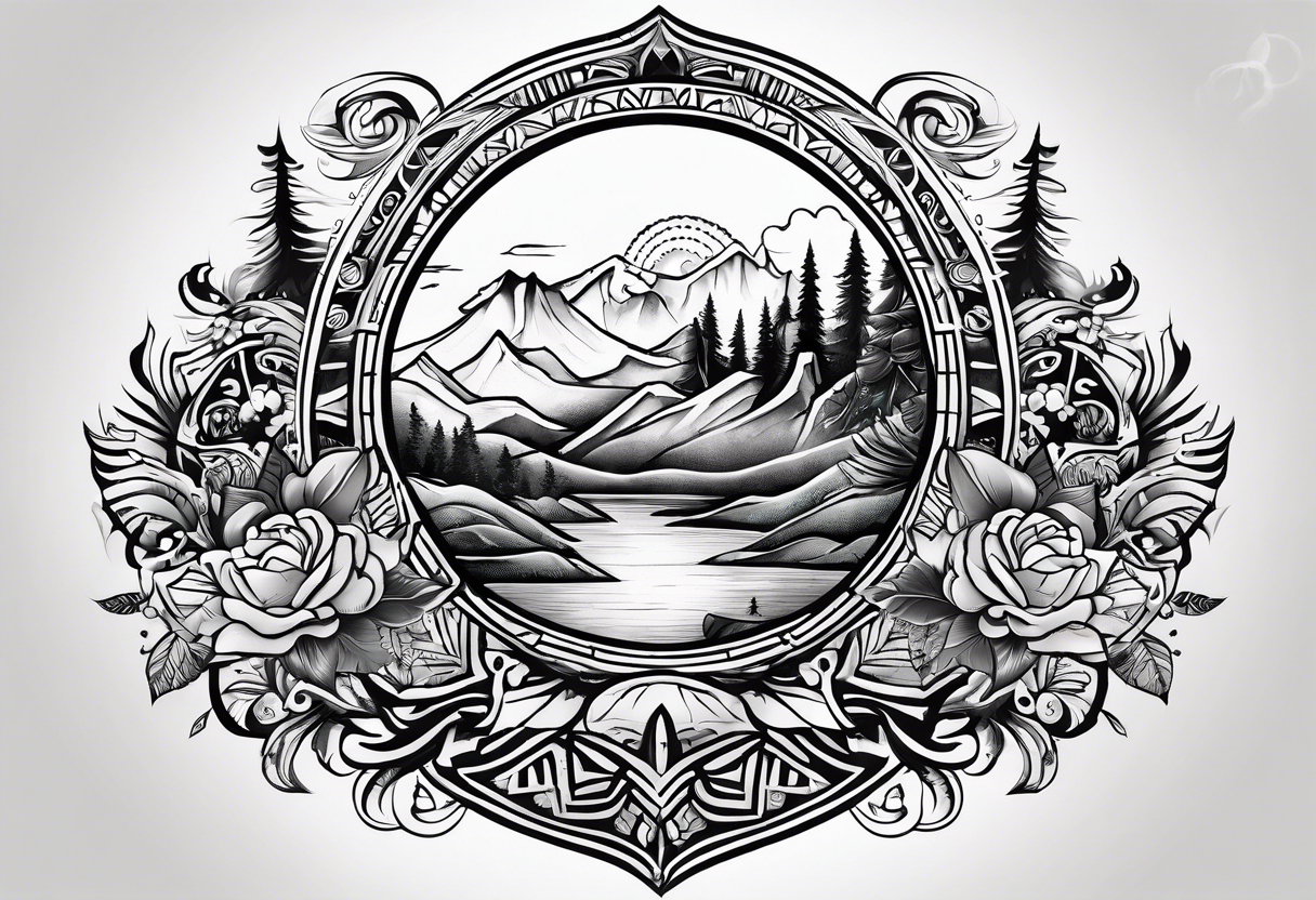 Mexican American inspired that incorporates being a father,  love for son and daughter with the importance of building wealth. Include elements of the Pacific Northwest Forrest on shoulder tattoo idea