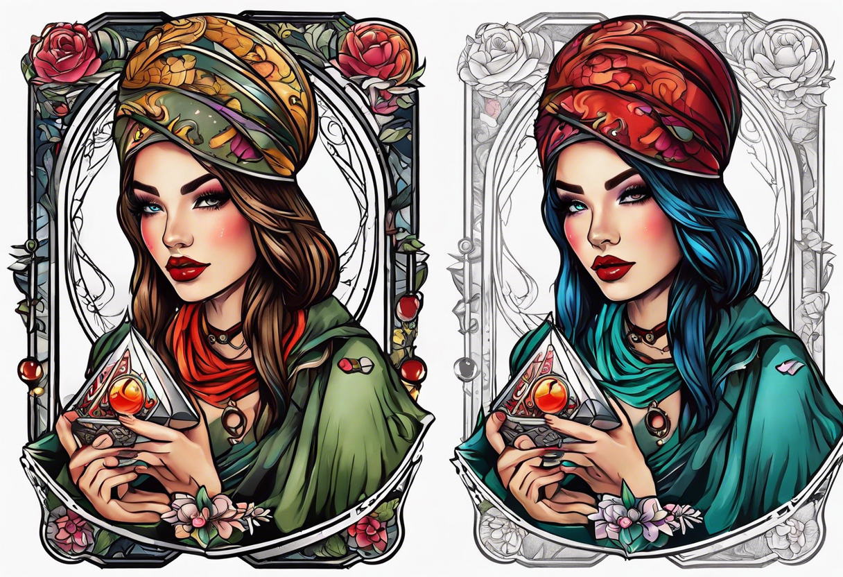 Neo traditional fortune teller tattoo idea