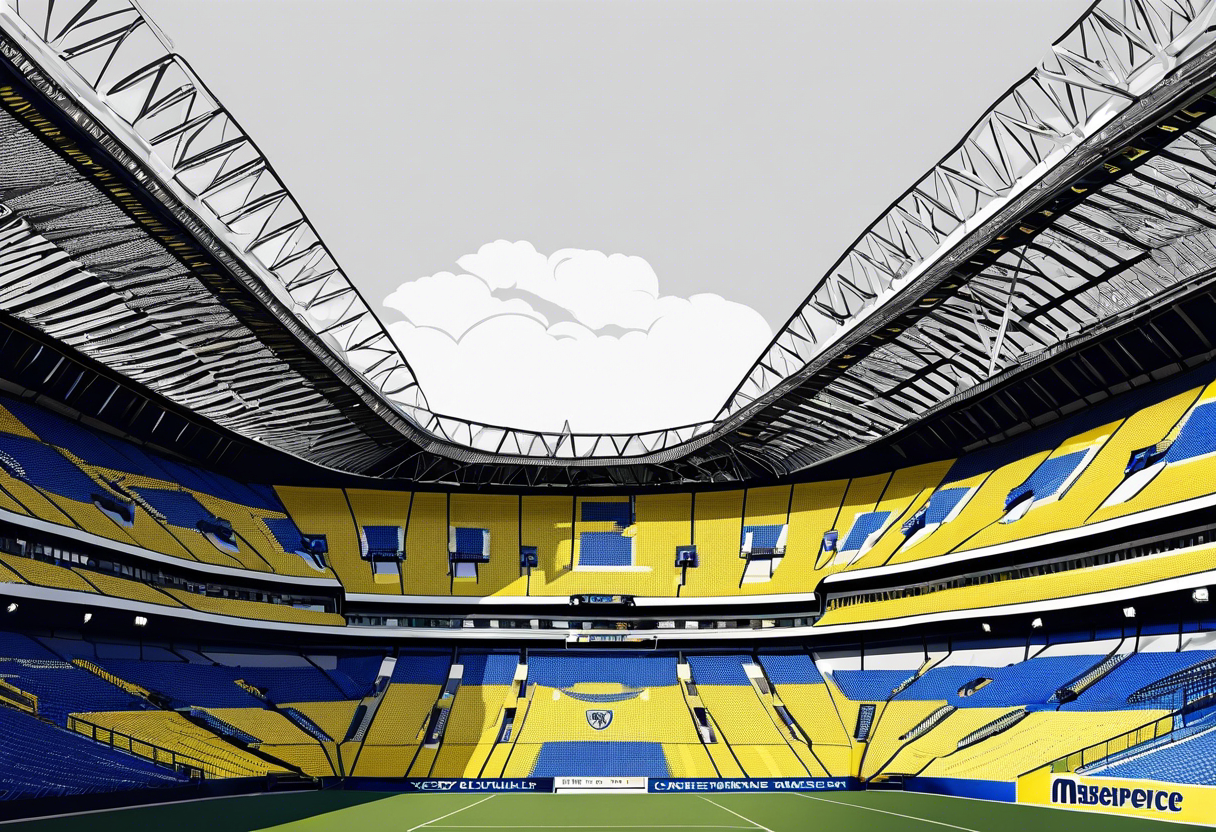 Fenerbahce Istanbul stadium from outside with blue details and over them a big yellow canary tattoo idea