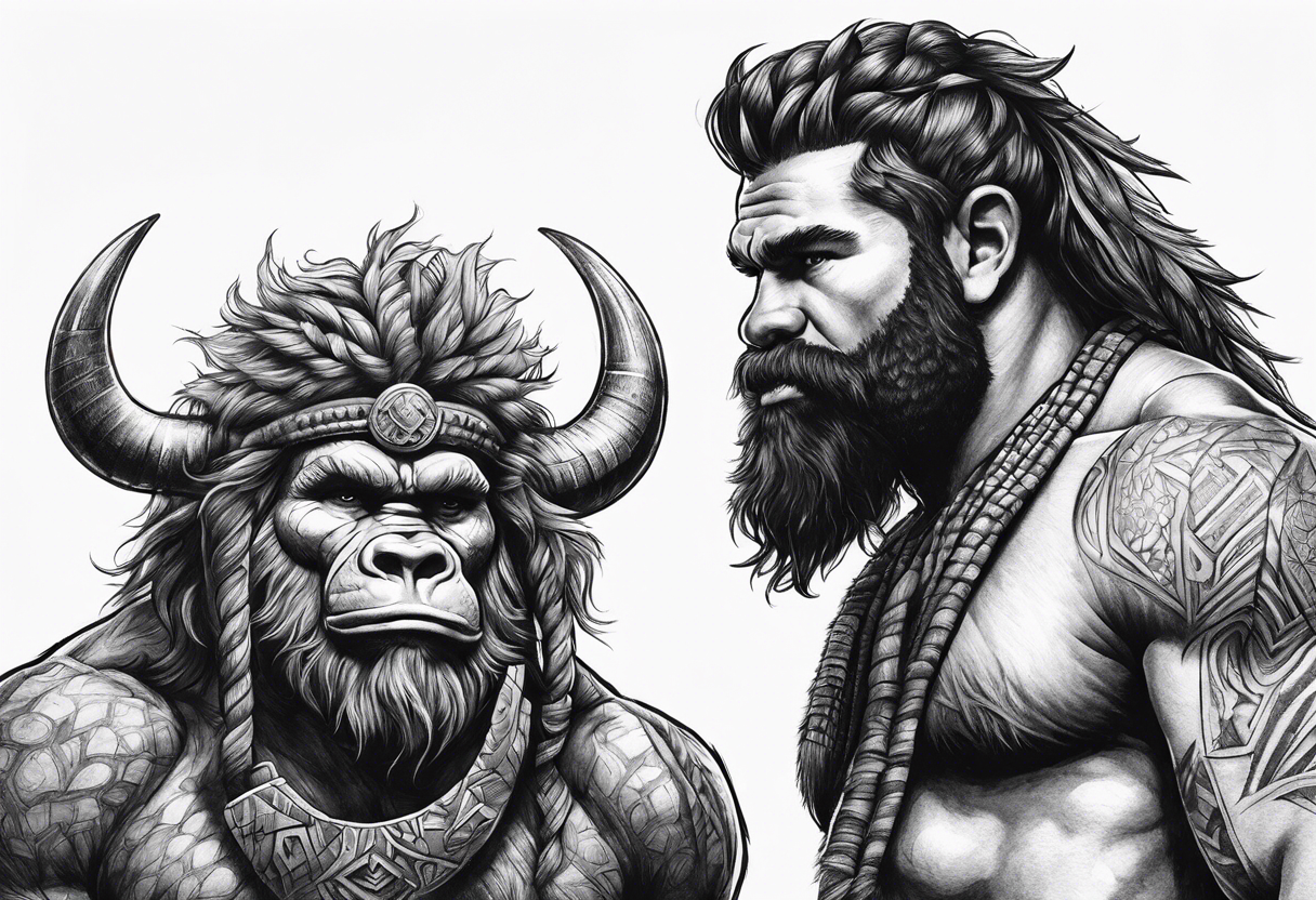 Cavemen with wooly rhino tattoo idea