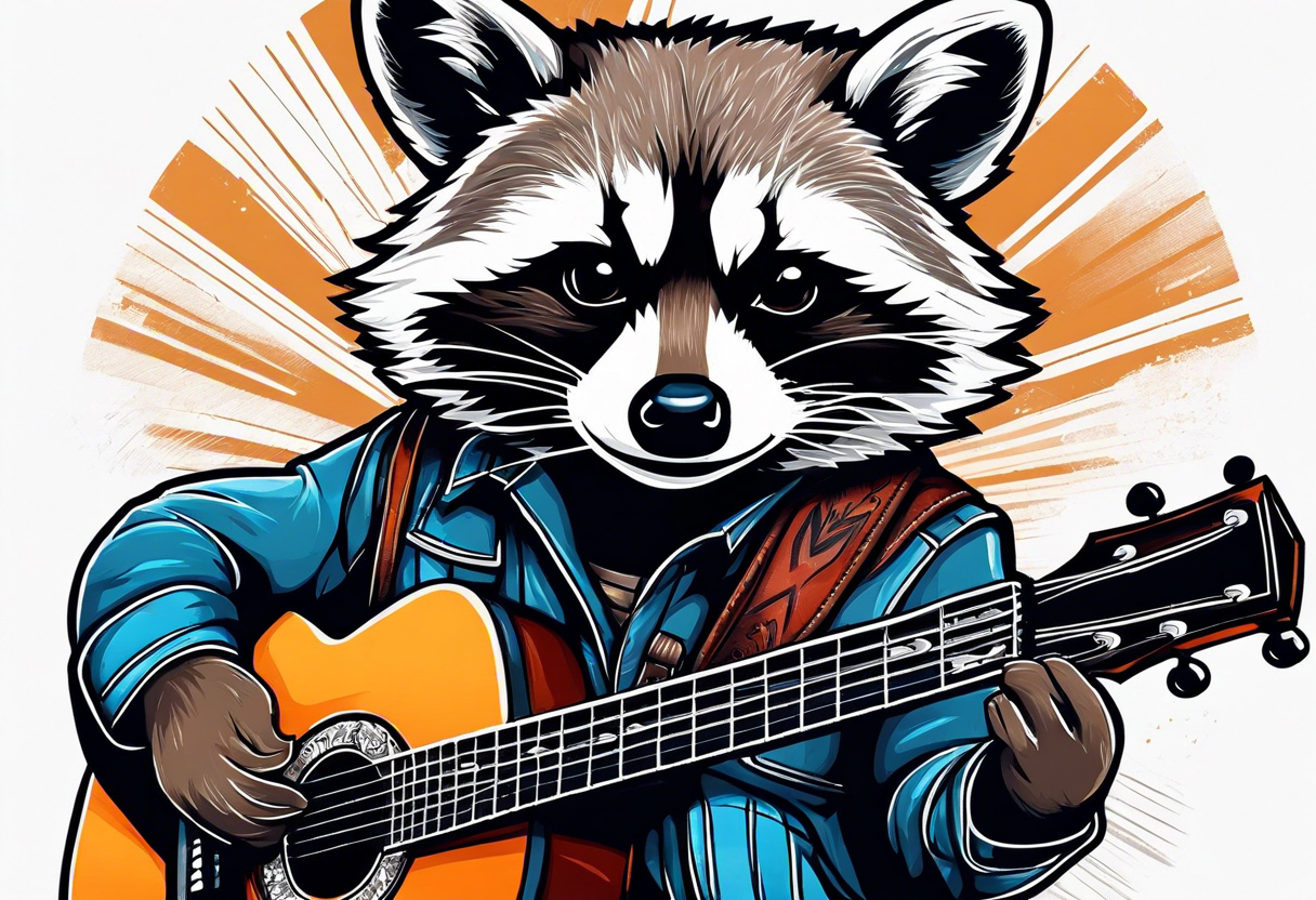 racoon playing guitar tattoo idea