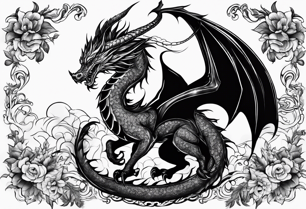 Drache mit Körper und mit Kirschblüten tattoo idea