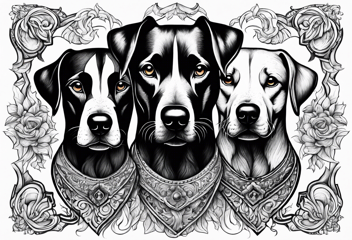 A three headed dog standing in fire tattoo idea