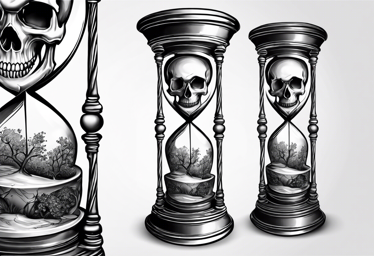 Hourglass with skull and cherry tree tattoo idea