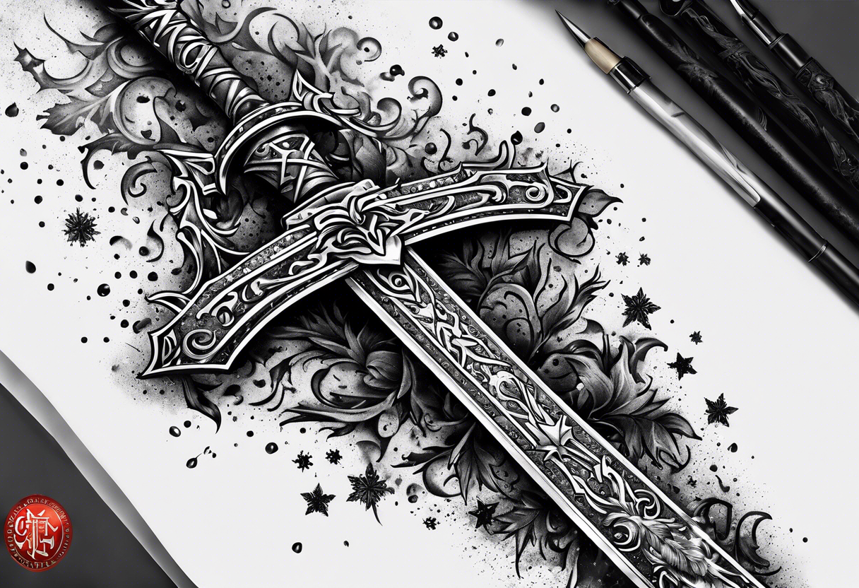 snow falling on swords tattoo idea