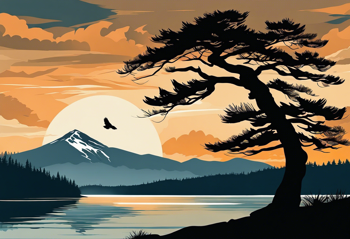 Premium Vector | Landscape with high mountain over the forest hills in  traditional oriental minimalistic japanese style vector illustration