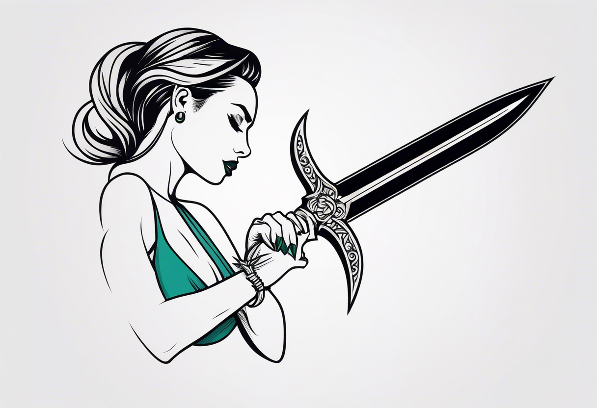 Dagger with a woman on the blade tattoo idea