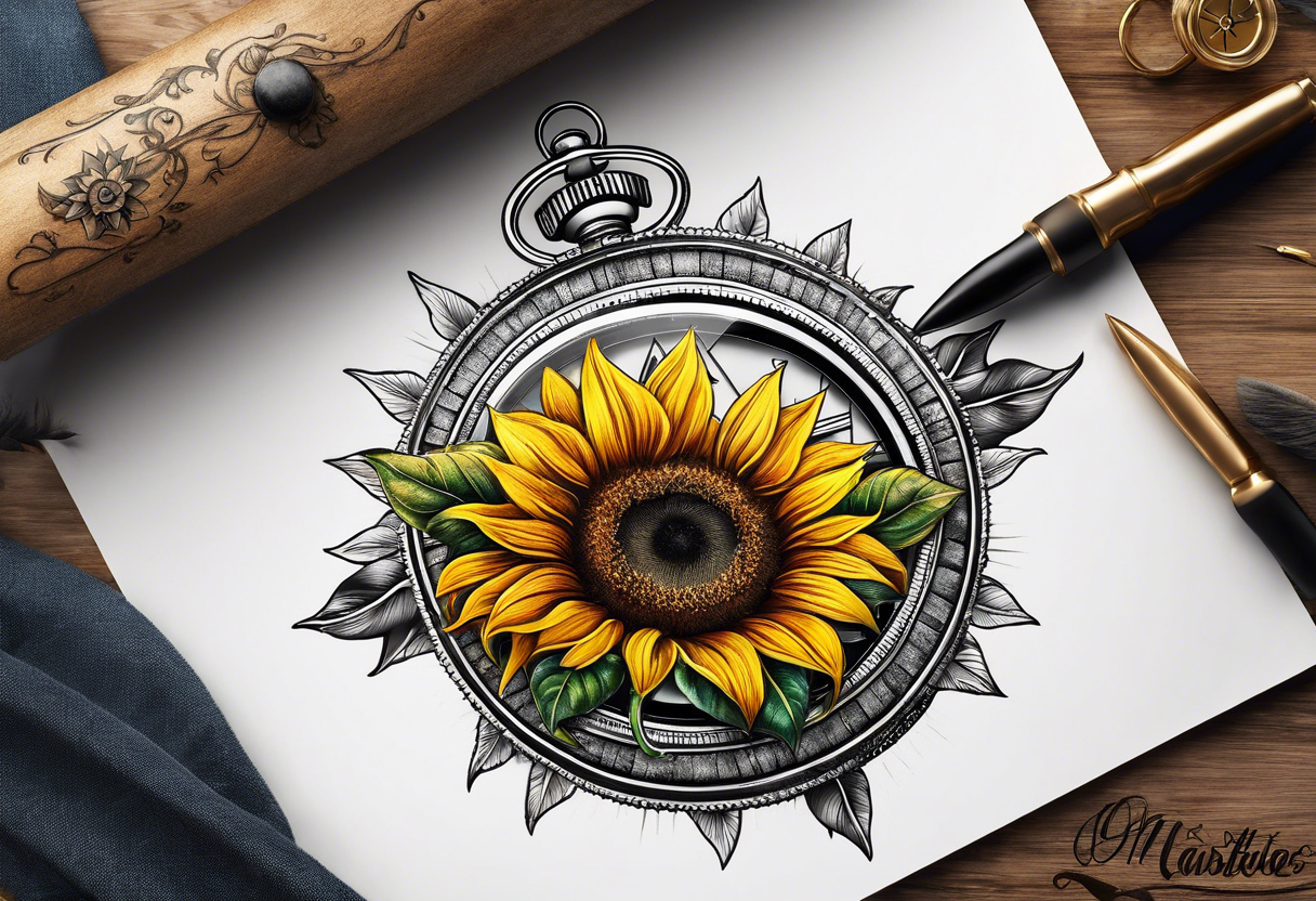 Sunflower next to a compass tattoo idea