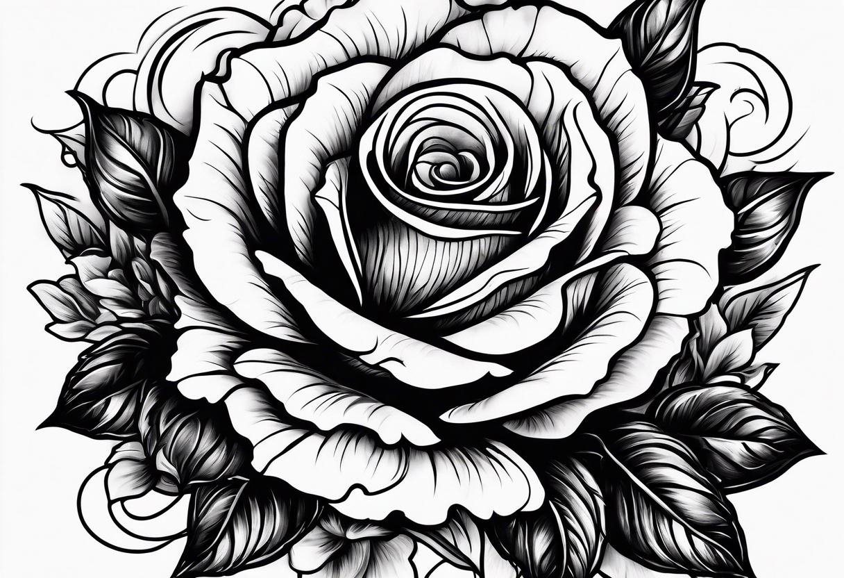 a dark night with a lightening storm outside in a field of roses tattoo idea