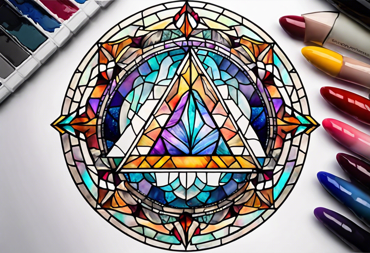 stained glass triangle in a circle tattoo idea