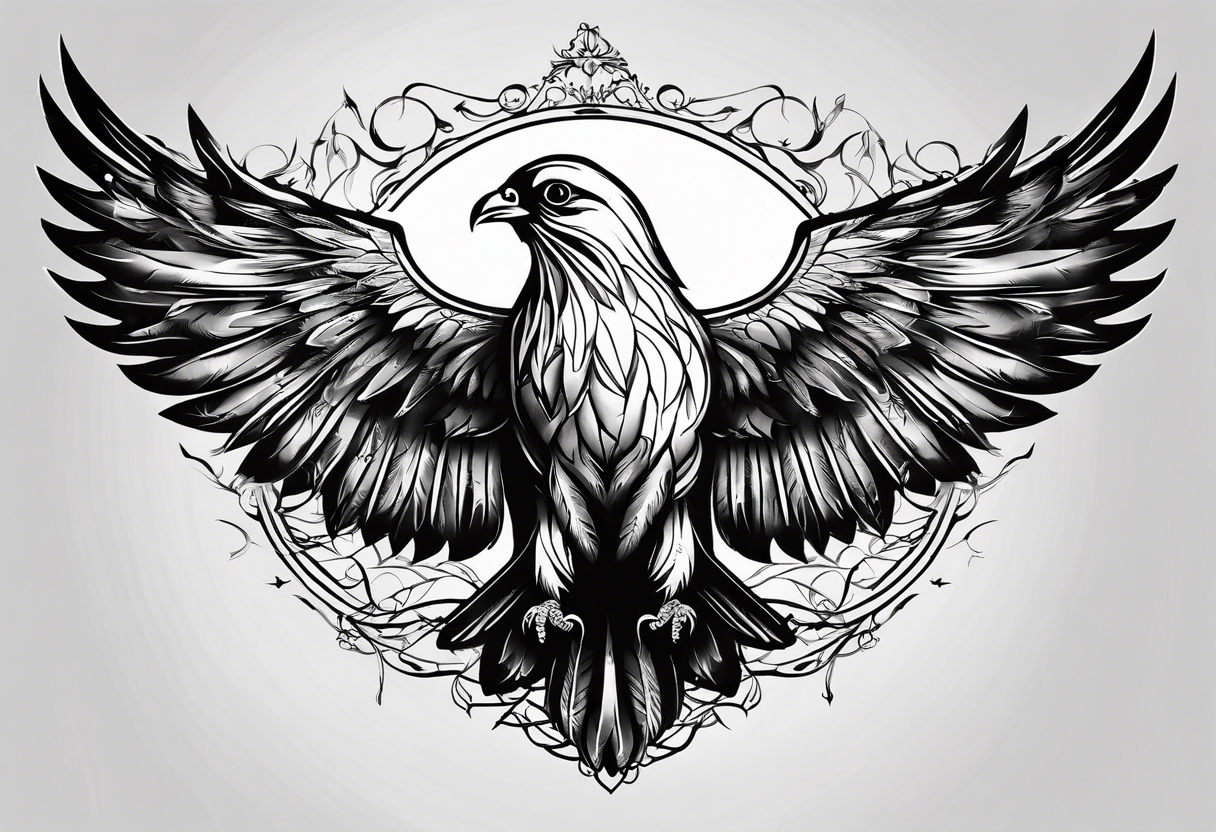 A tattoo that states pain and discipline to achieve your goals in life. it should be placed on the upper back and should express also catholic religion, with pigeon, eagle and thorns tattoo idea