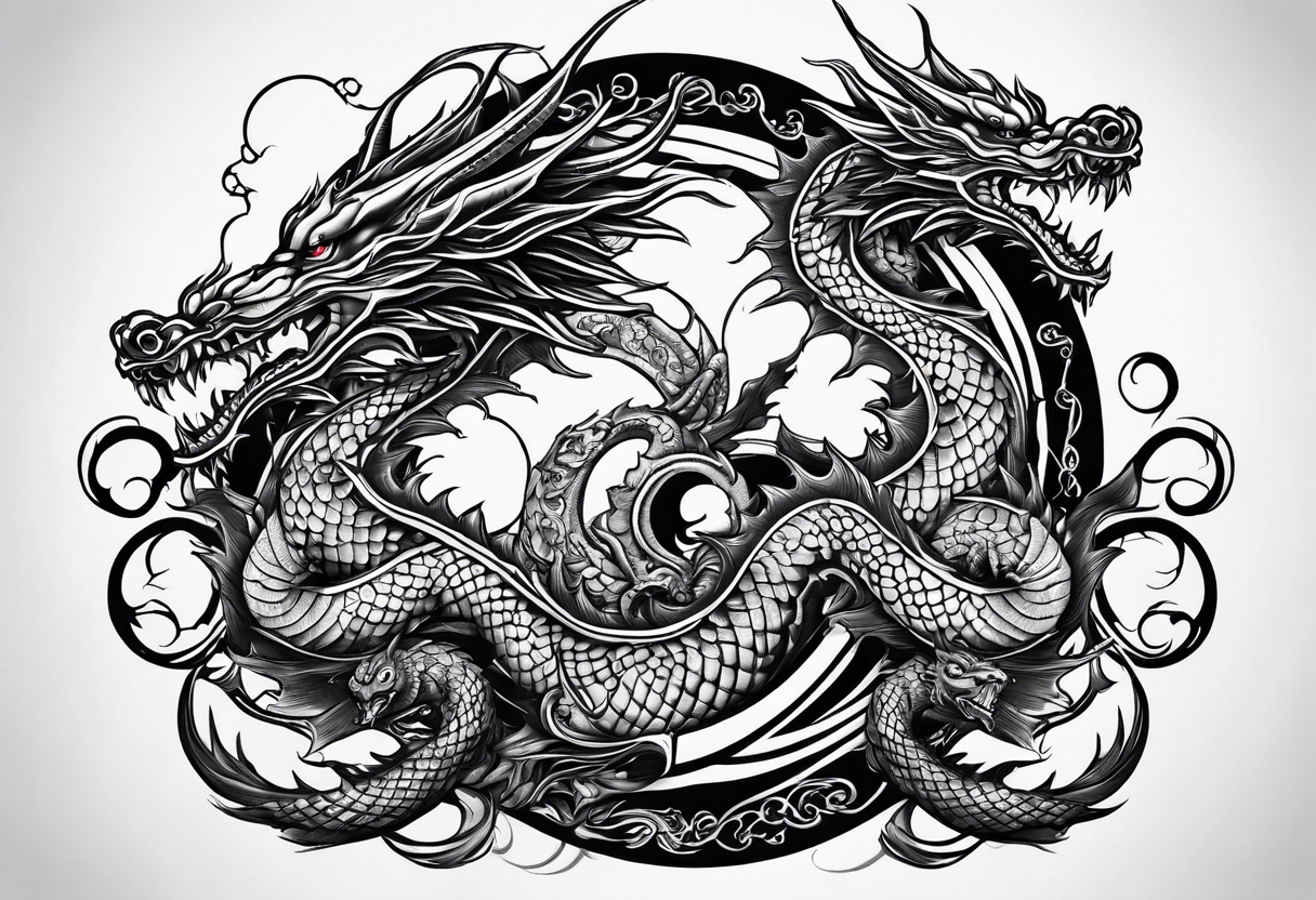 Family of five flying dragons tattoo idea