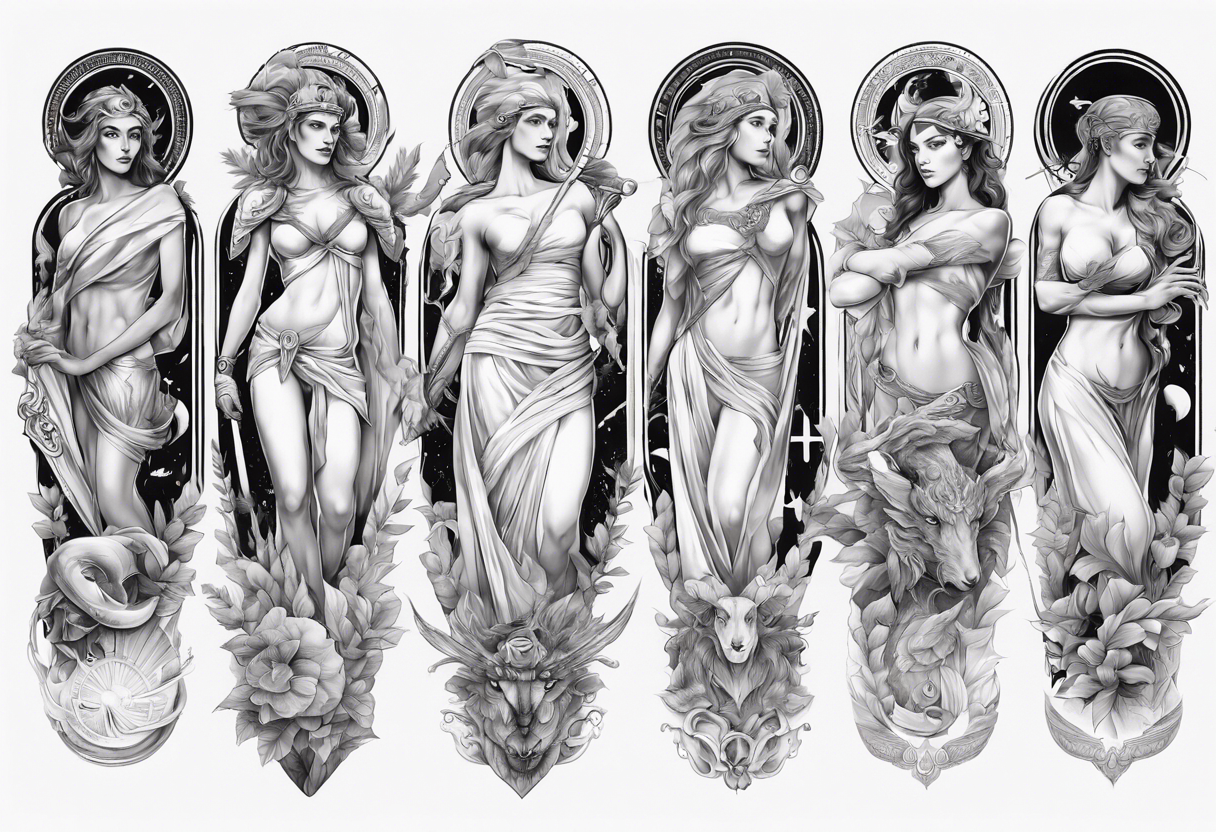 Greek mythology sleeve for women to signify power and success tattoo idea