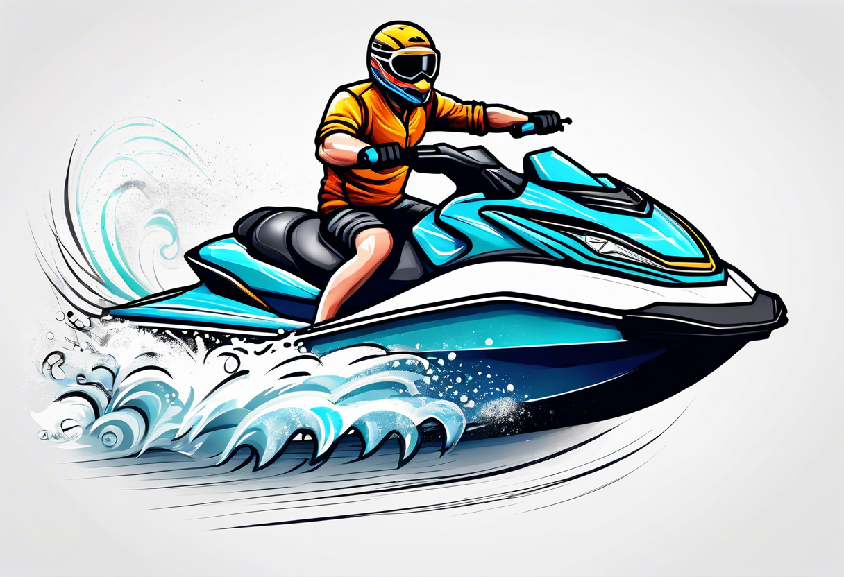 jay is a big irish man with three arms riding a jet ski tattoo idea