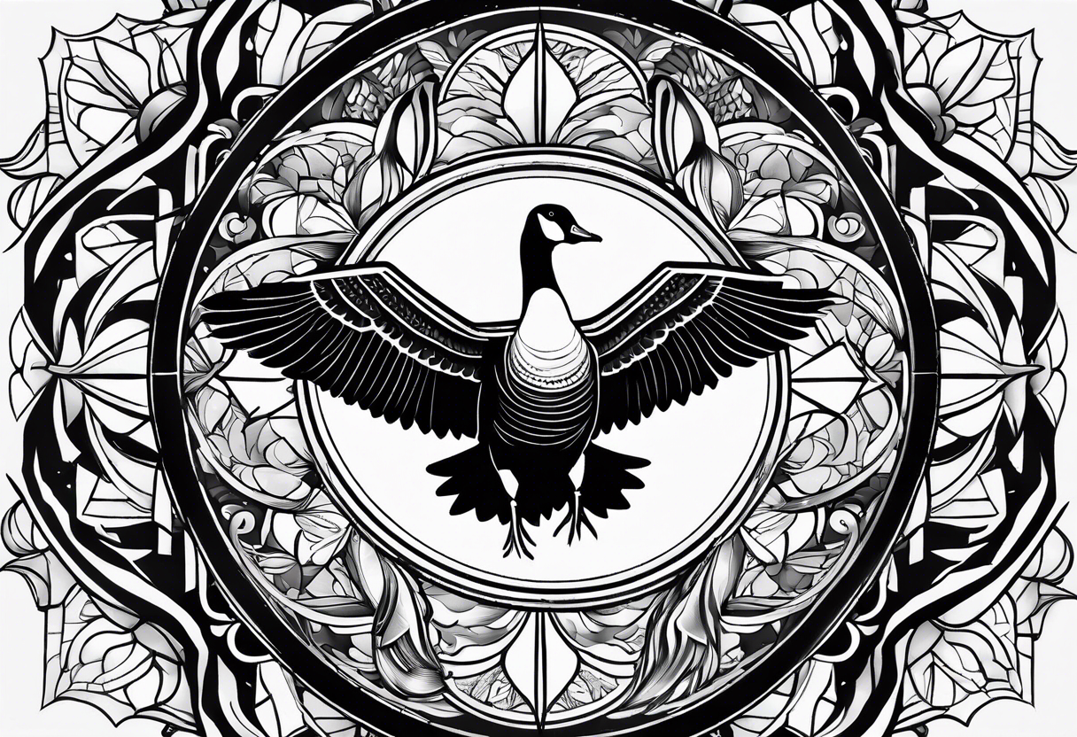 plain mandala in the Background with canadian goose in the front tattoo idea