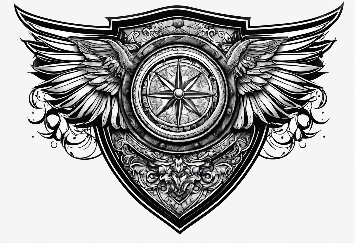 people in the dark inside a shield shape tattoo idea