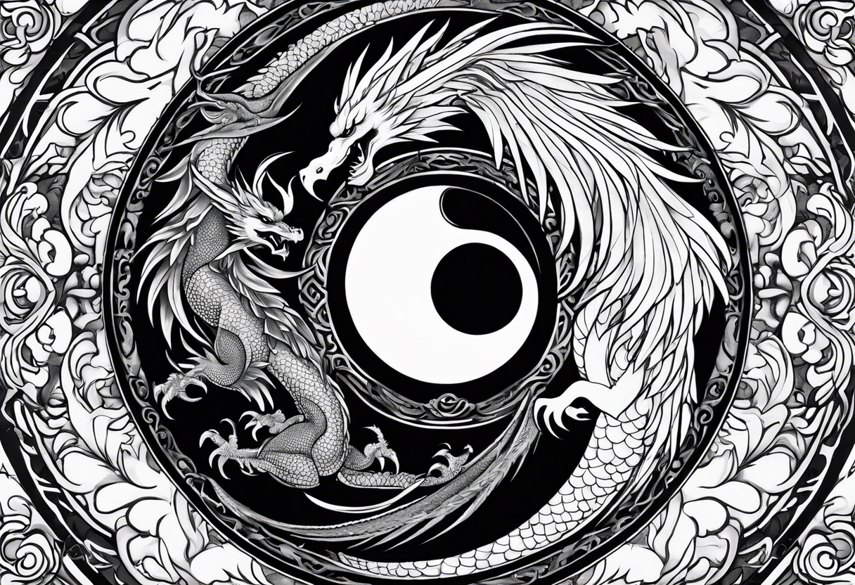 Yin and yang with dragon and phoenix tattoo idea