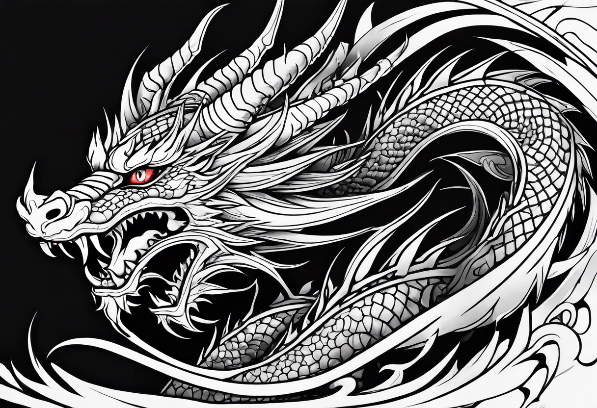 blackwork negative spage dragon sleeve tattoo idea