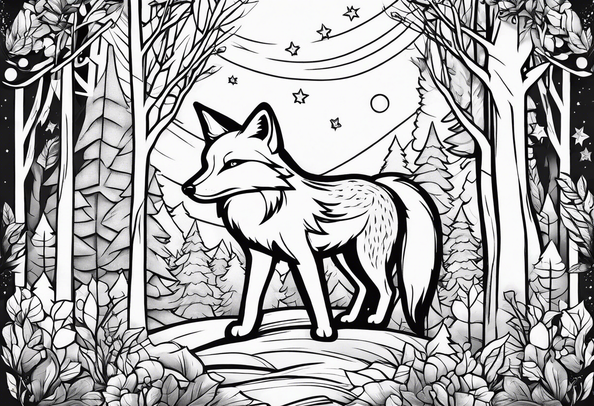 fox in a forest with stars tattoo idea