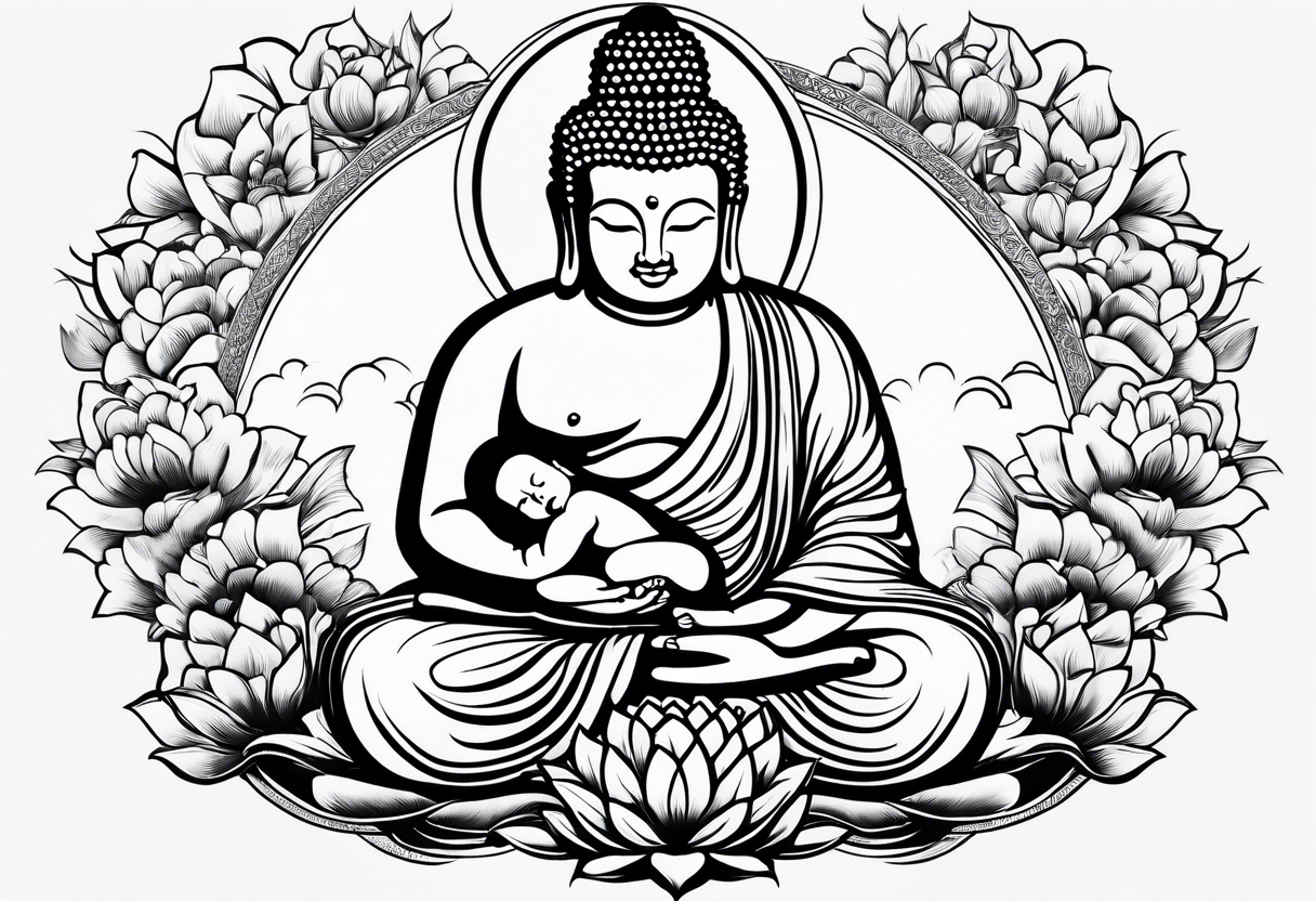 Buddha carrying Buddha baby tattoo idea