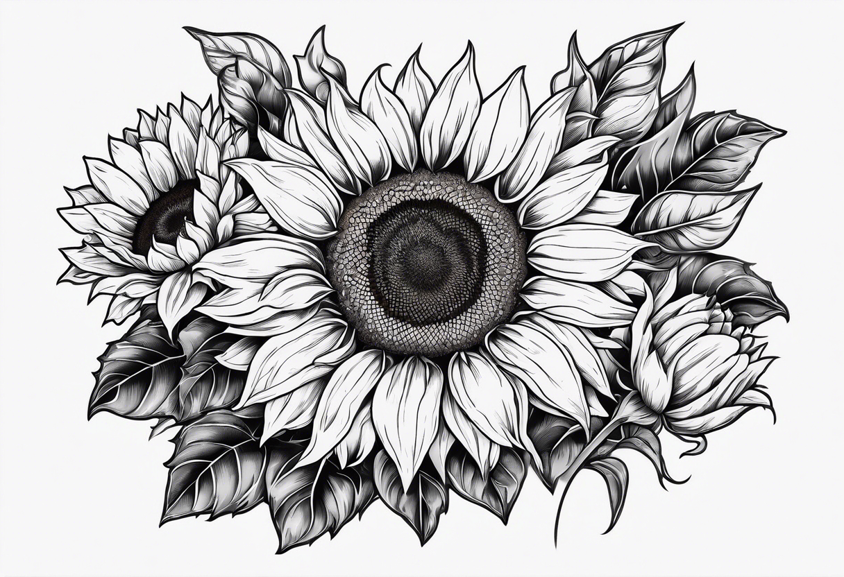 Multiple species of sunflower outline tattoo idea