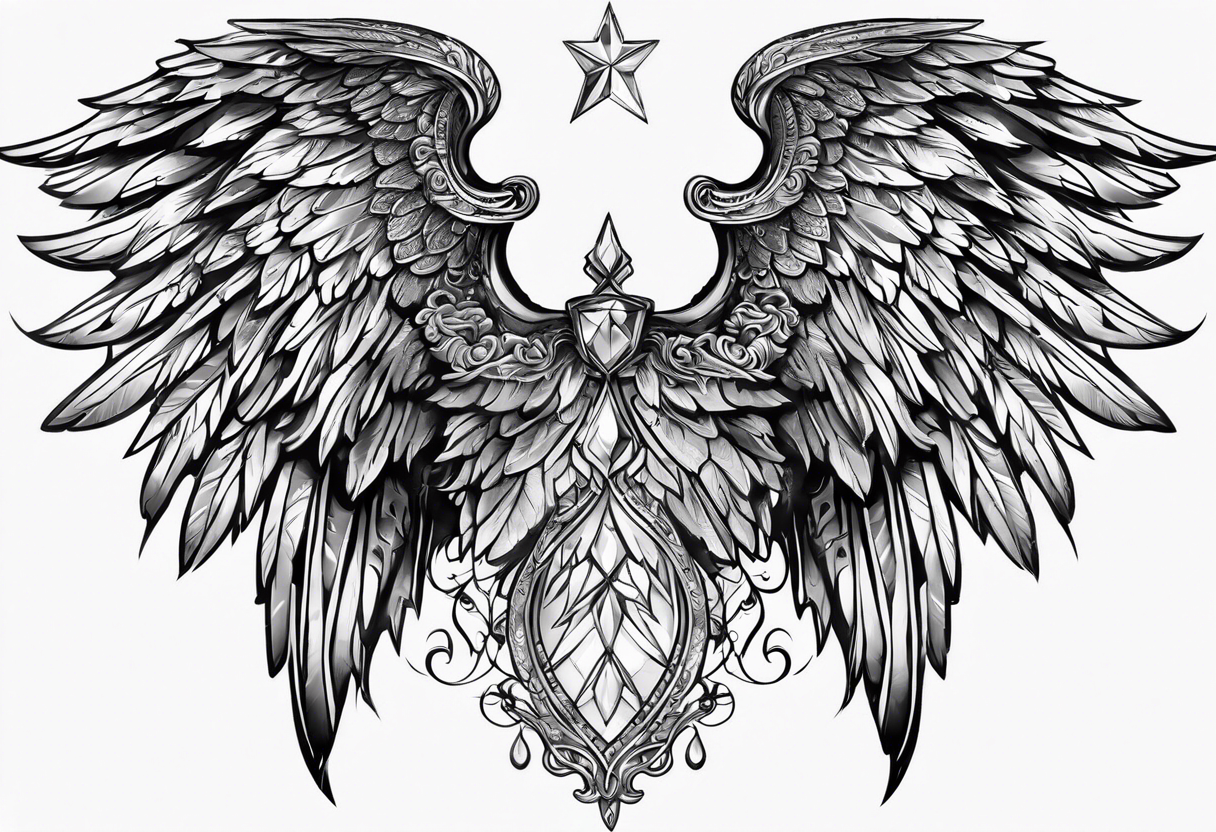 Diamond angel wings tattoo idea