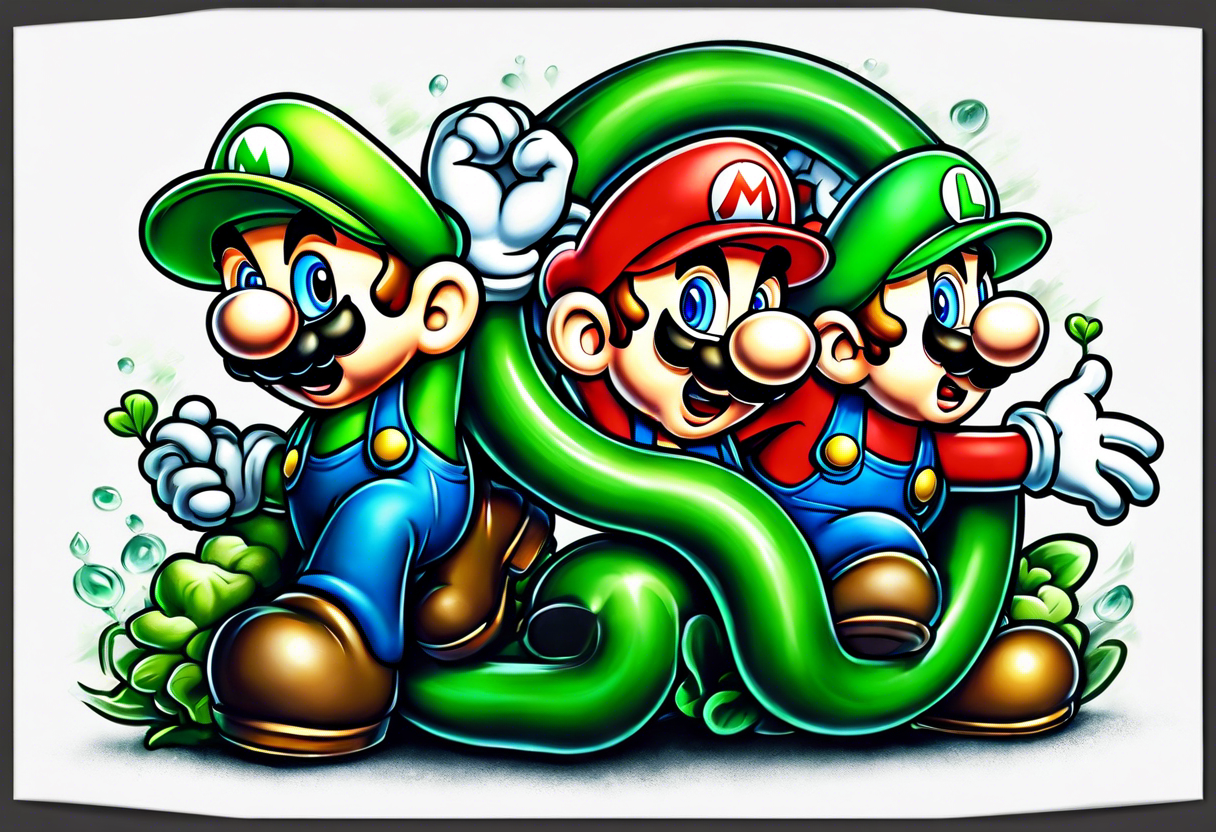 Mario and Luigi sucked down a big green pipe tattoo idea