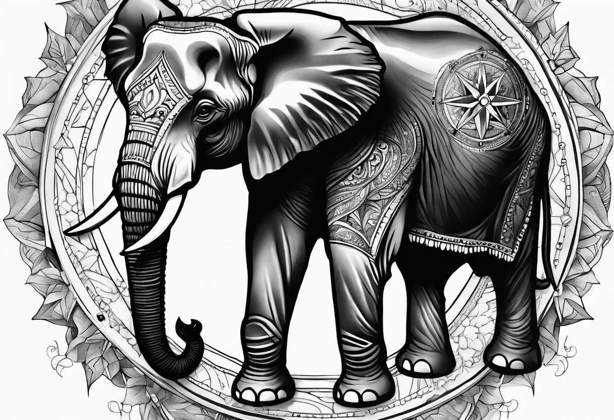 Compass held in an elephant's trunk tattoo idea