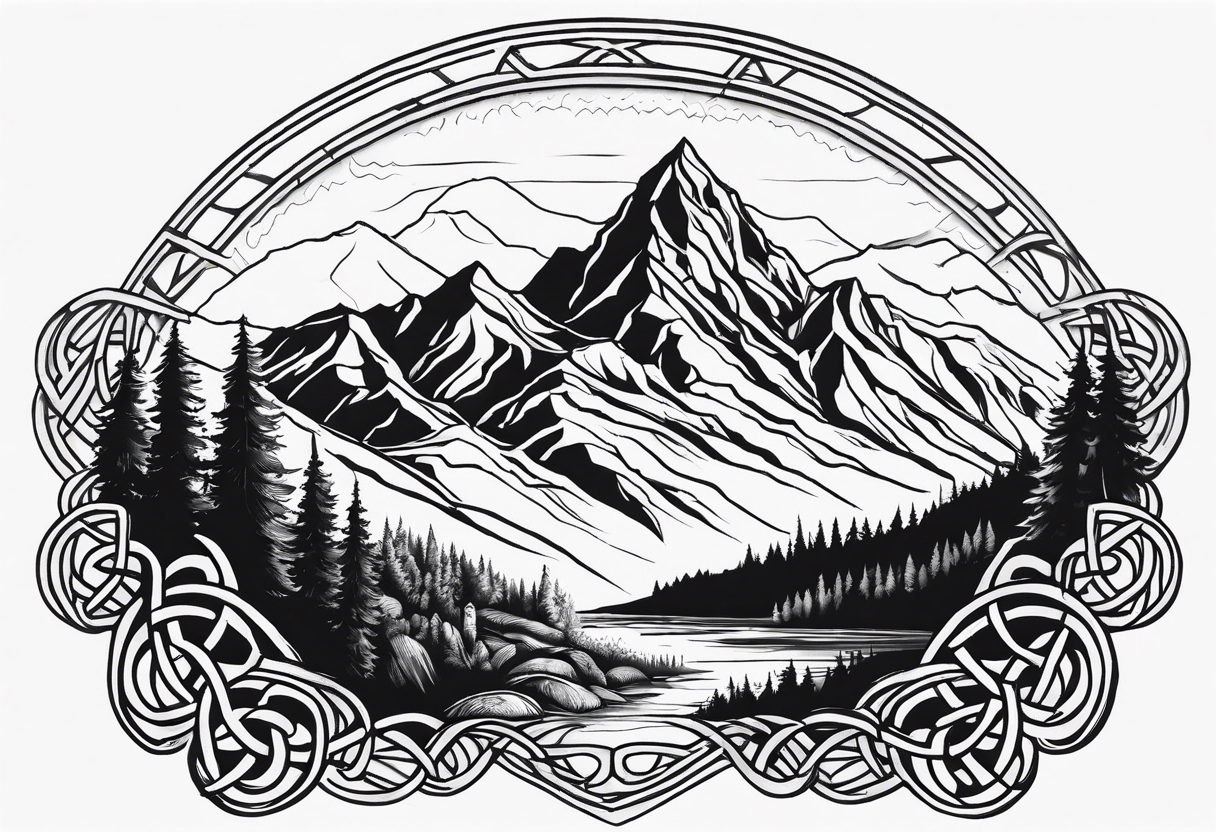 celtic knot and mountains tattoo idea