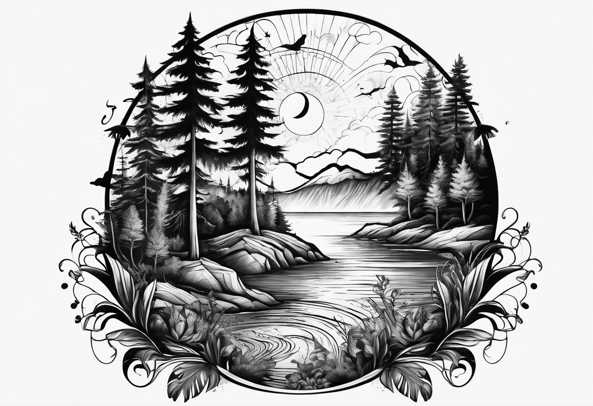 tatoo whit forest and beach tattoo idea