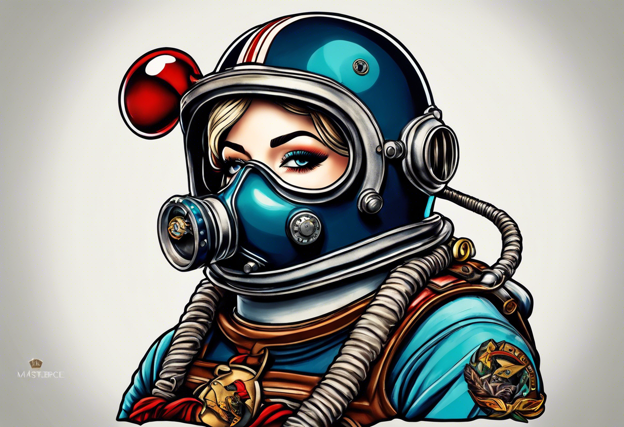 Navy Diving helmet with a shark and pin up girl tattoo idea