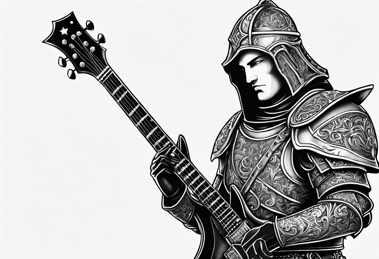 Armor of god knight with guitar necklace tattoo idea