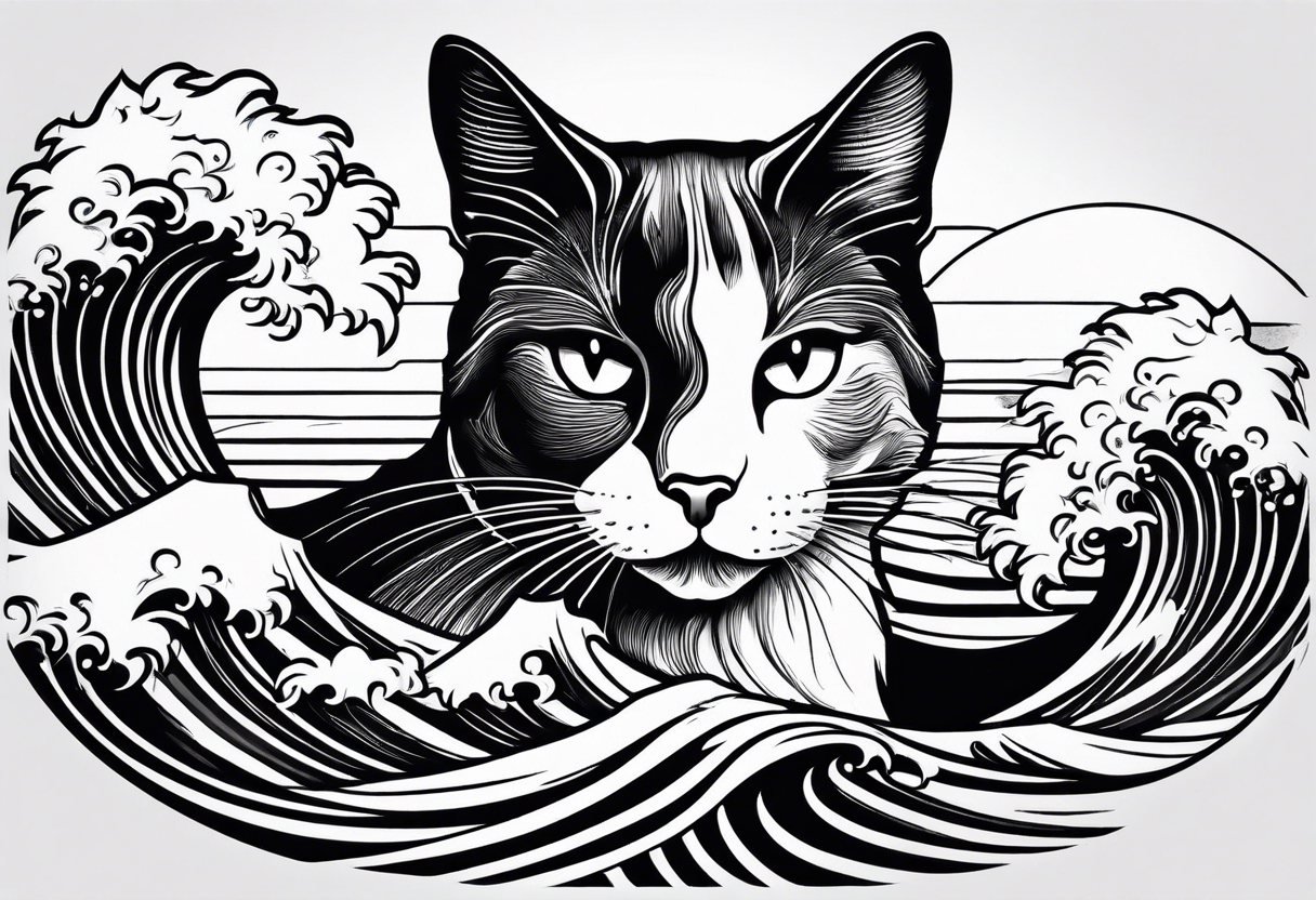 Waves , cat, sun tattoo idea