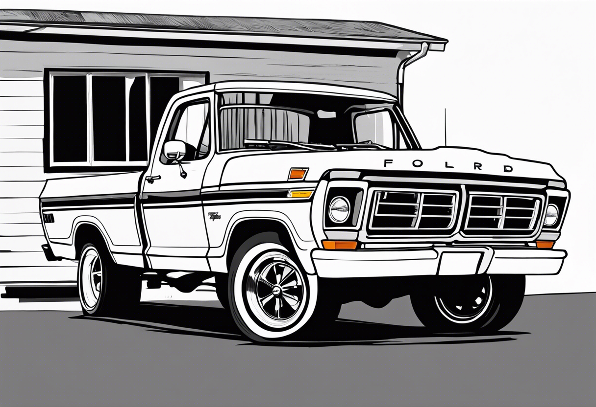 1974 ford f-100 in front of oil jack tattoo idea