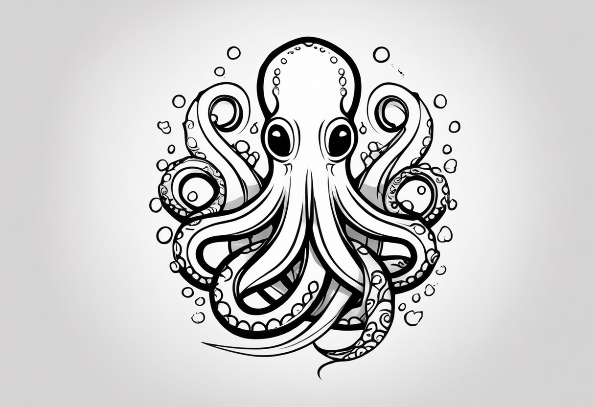 Tribal half sleeve. octopus surrounded by ribbons of water waves filled with fish. the octopus has no eyes. Use thick lines only with less detail. tattoo idea