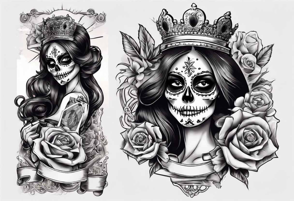santa la muerta with money and crown
on the card tattoo idea