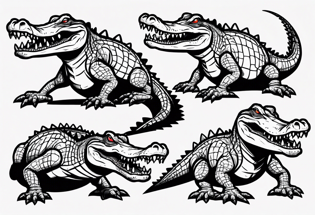 drunk cartoon crocodile full body tattoo idea